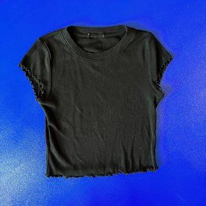 Black Scalloped Crop Top